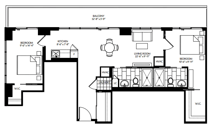 floorplan for Viva Leaside 2 bedroom suite
